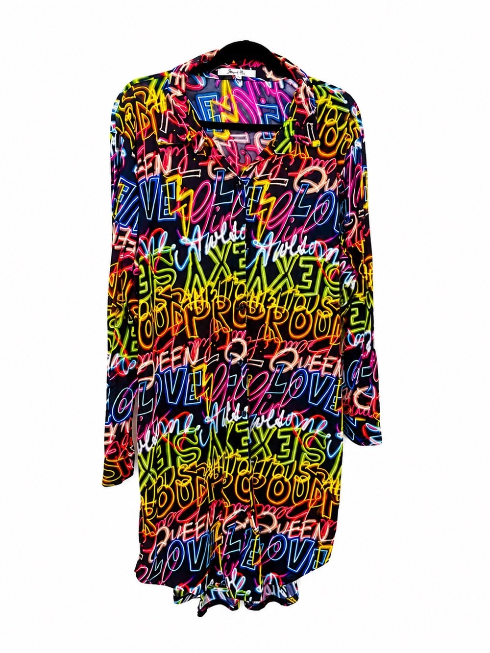 Y2K style, paper tee Neon Graffiti Print Tunic - Black Multi